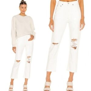 Agolde Jeans Size 29 "Riley" High Rise Straight Crop White Distressed Ripped